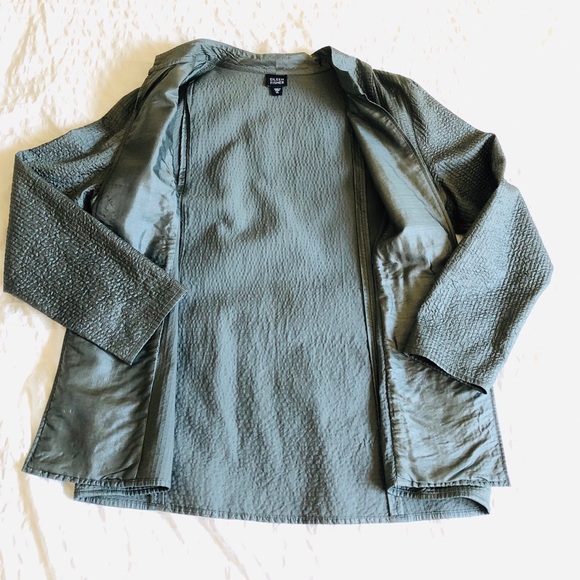 Eileen Fisher Olive Green Tussah Silk Blazer - Picture 5 of 8